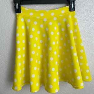 Neon Yellow & White Polka Dot Skater Skirt